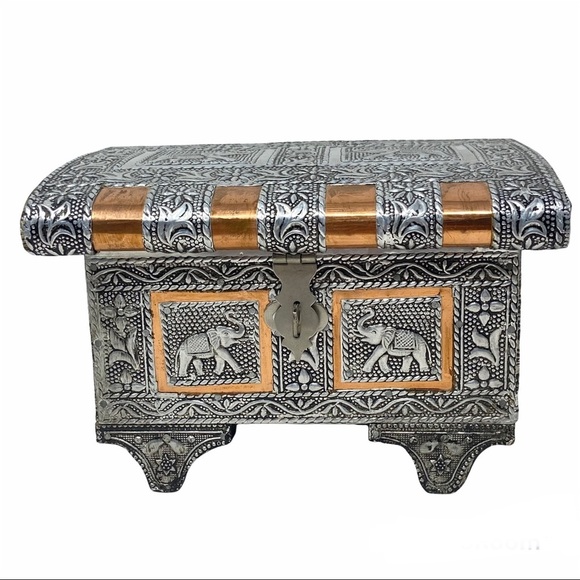 3 Pc. Elephant Copper & Silver Alloy Jewelry Box, 3 Key Holder, Letter Organizer - Picture 9 of 16
